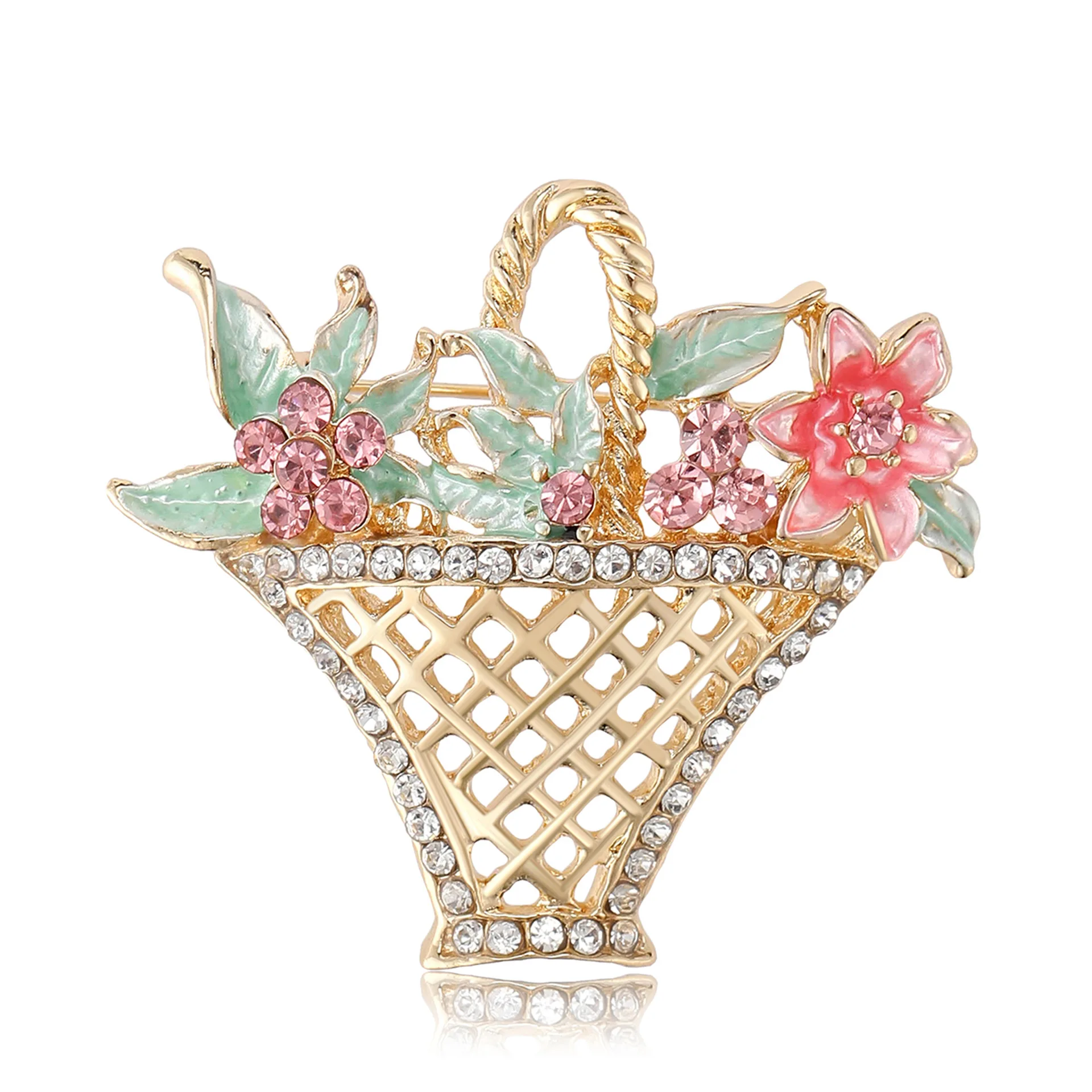 Ausgehöhlte, mit Diamanten besetzte Brosche mit Blumenkorb, farbkonservierende galvanisierte blaue Brosche mit Diamanten, modische Erbse