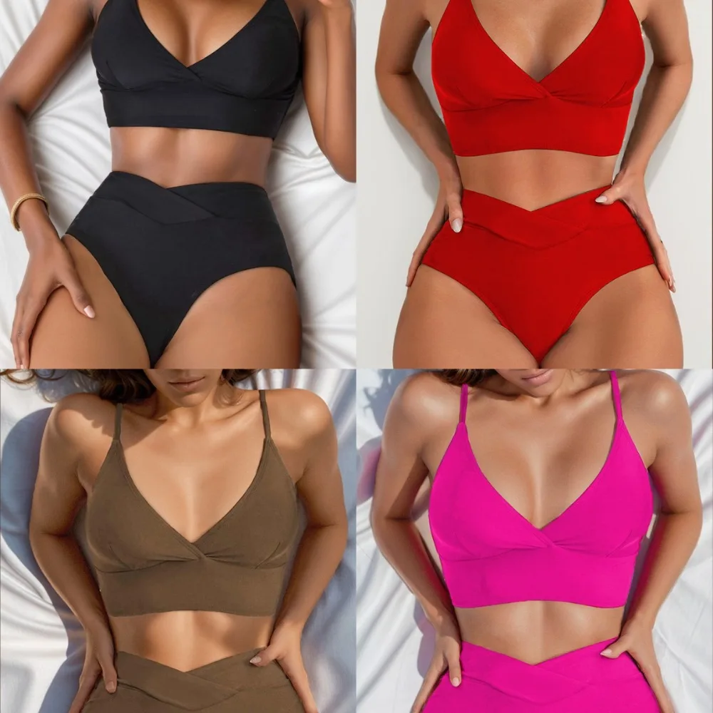 

Новый однотонный сексуальный купальник-бикини с глубоким V-образным вырезом на спине, удобный, классический, универсальный и модный, простой в использовании.