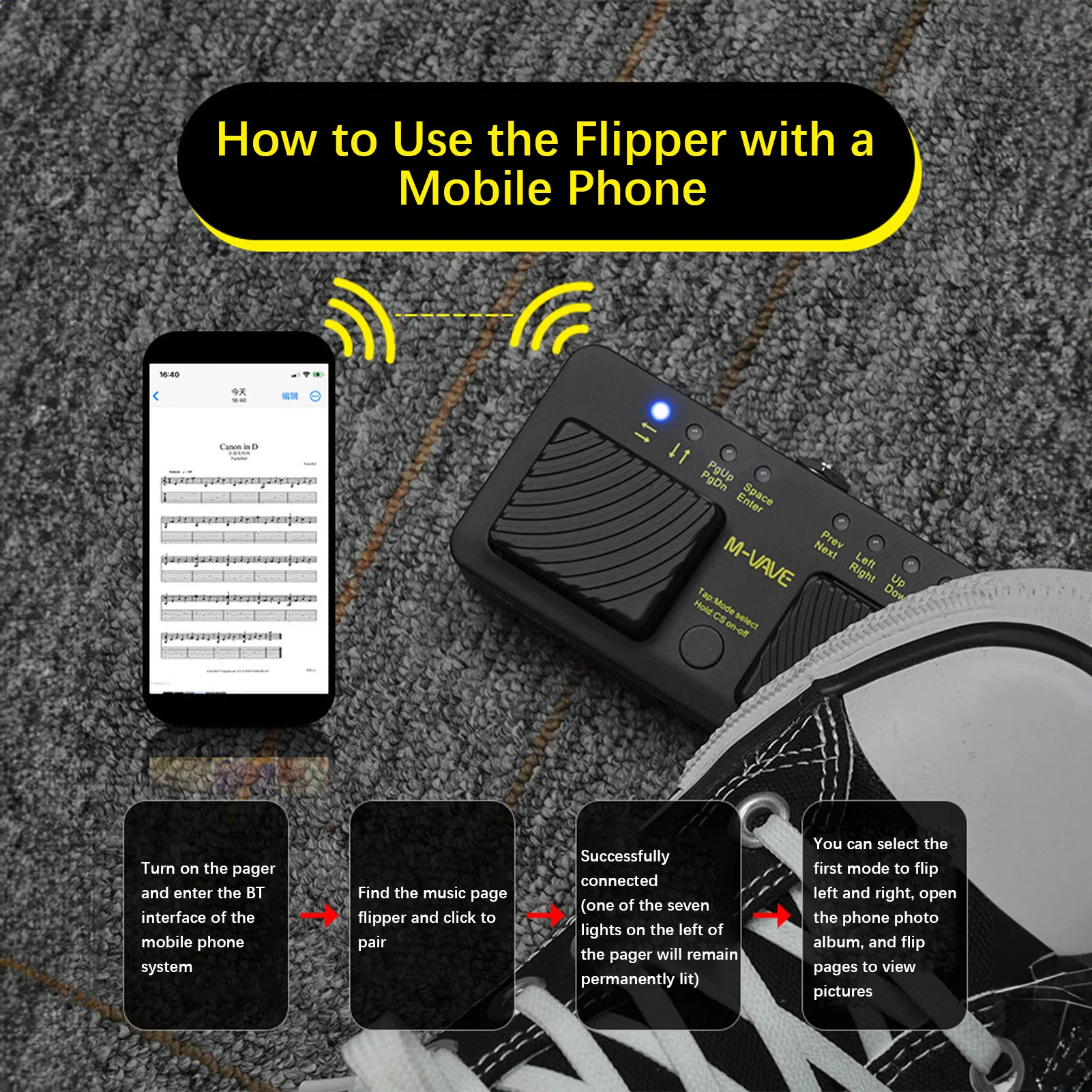 M-VAVE CUBE TURNER PRO Wireless Intelligent MIDI Controller Pedal Page Turner Pedal Music Sheet Turner Wireless BT Connection