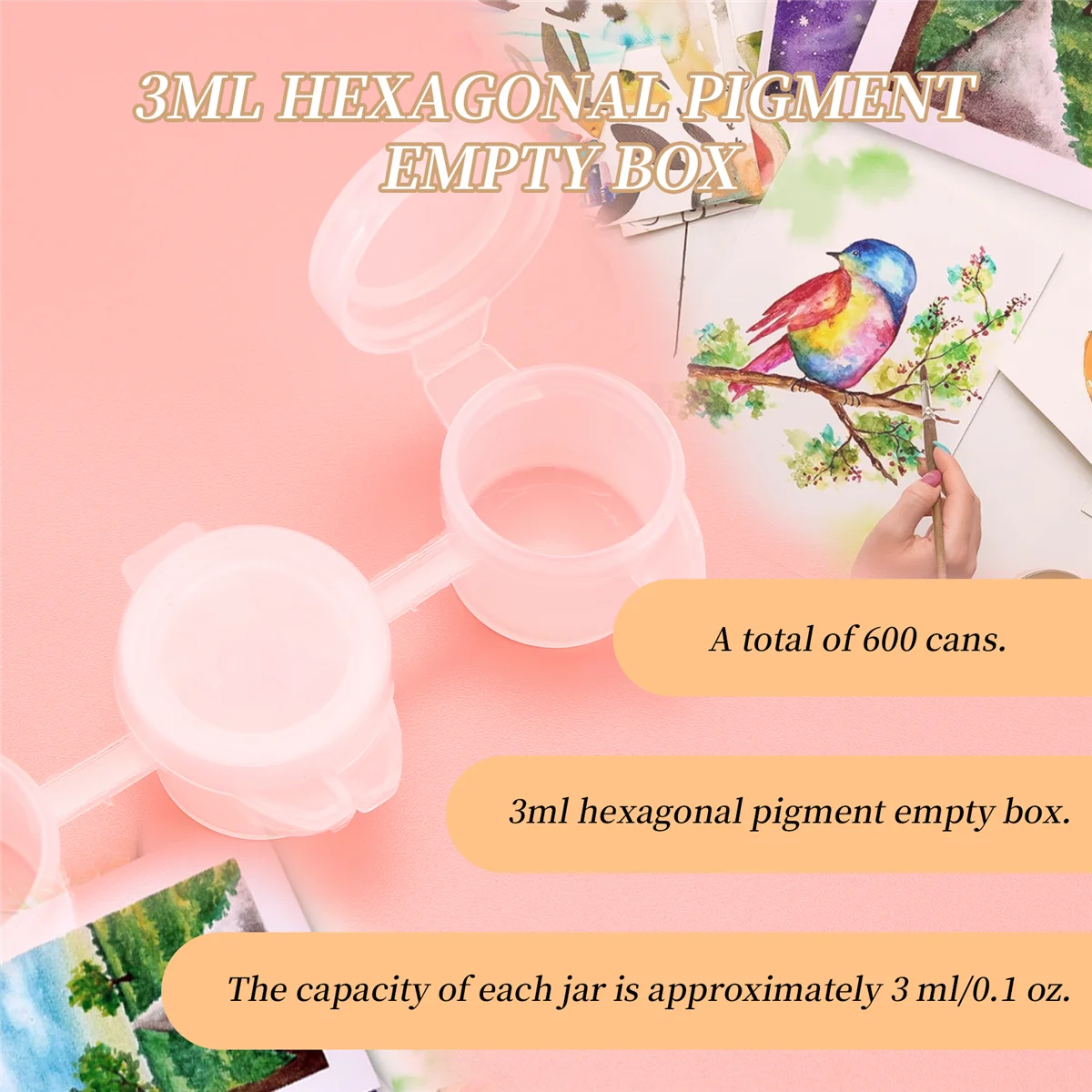 Y59A100 شرائط 600 أوعية شرائط طلاء فارغة كوب طلاء حاويات تخزين بلاستيكية شفافة لوازم الرسم الحرفية (3 مل/0.1 أونصة)