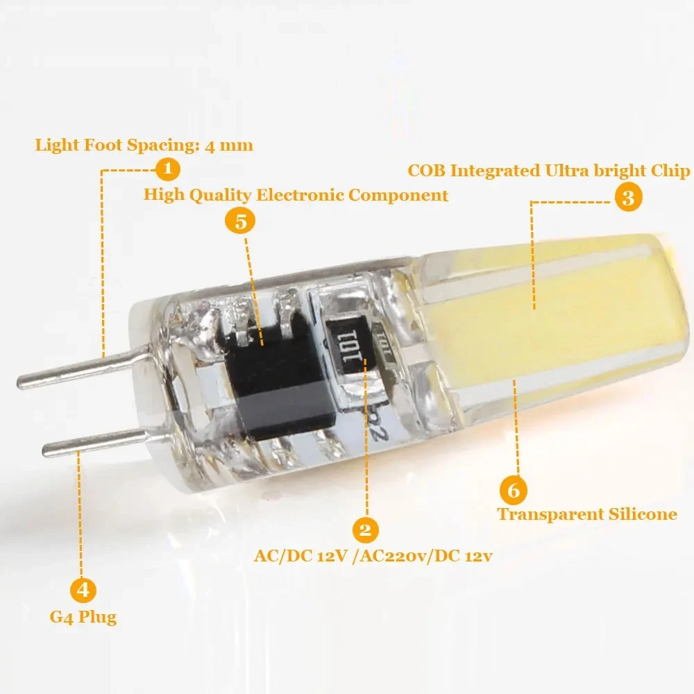 Dimmable 3W 6W G4 G9 bombillas Cob llevó 6500K fría lámpara blanca 220V 12V llevó para las lámparas del hogar luces de iluminación de bombillas decorativas