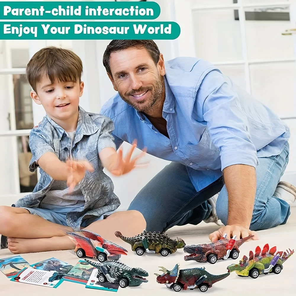 Juego de 6 uds de coches de juguete de dinosaurio para niños, modelo de dinosaurio, ala de dragón, tiranosaurio, coche de giro extraíble y Go
