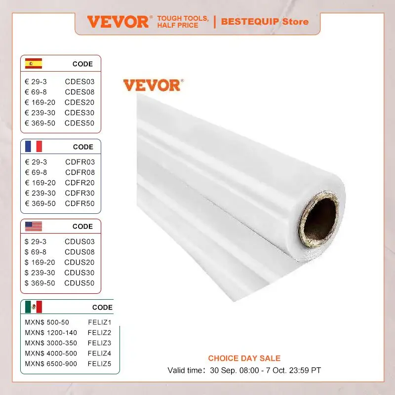 

VEVOR Agricultural Greenhouse Film Clear Plastic Farm Crops Vegetable Cover UV Resistant Polyethylene Covering Plants Flowers