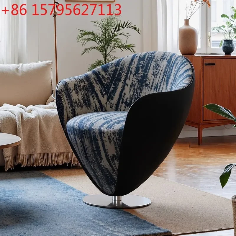 Medieval rotating leisure chair living room size single sofa chair cotton and linen single chair
