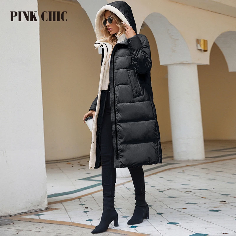 Imagem -04 - Parka Rosa Feminina Chic Longa com Capuz Gola de Pele Quente Acolchoado Grosso Jaquetas de Moda Cabolsa Feminino 8268 Inverno 2023