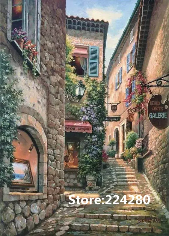 

Beautiful Town Street Scenery Sewing Kit 18CT 14CT Unprinted Cross Stitch Kits Embroidery Art DIY Handmade Needlework Home Decor