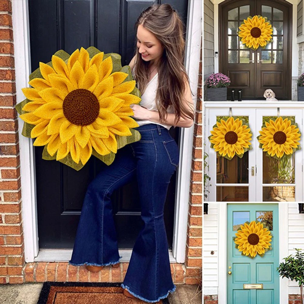 

16.5" Artificial Sunflower Wreath Wall Hanging for Home Wedding Party Festival Decoration (42 X 42cm) Dropship