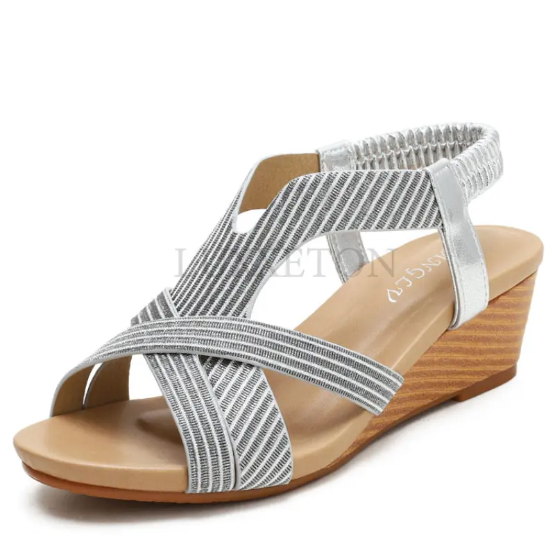 Summer Bohemia Wedge Sandals Women Shoes For Woman Casual Elegant Party Gladiator Shiny Ladies Sandles Sandalias Comfort