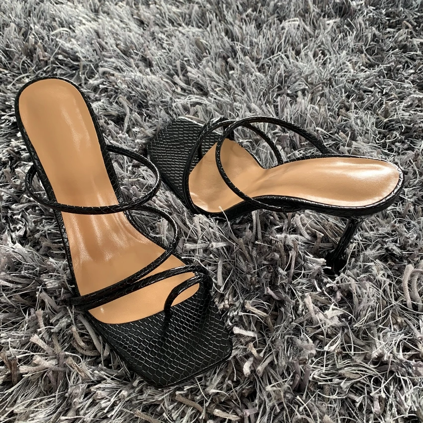 Summer Women Pumps Sexy snake print Slippers Sandals Shoes Woman Thin High Heels Square Toe Sandal Lady Pump Shoes Mules