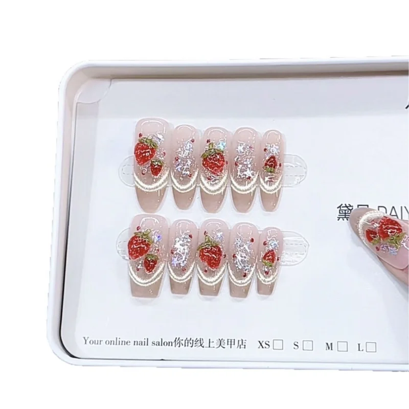 

Purely handmade kneading process cute strawberry three-dimensional hand-painted big strawberry cat eye wearing nail patch