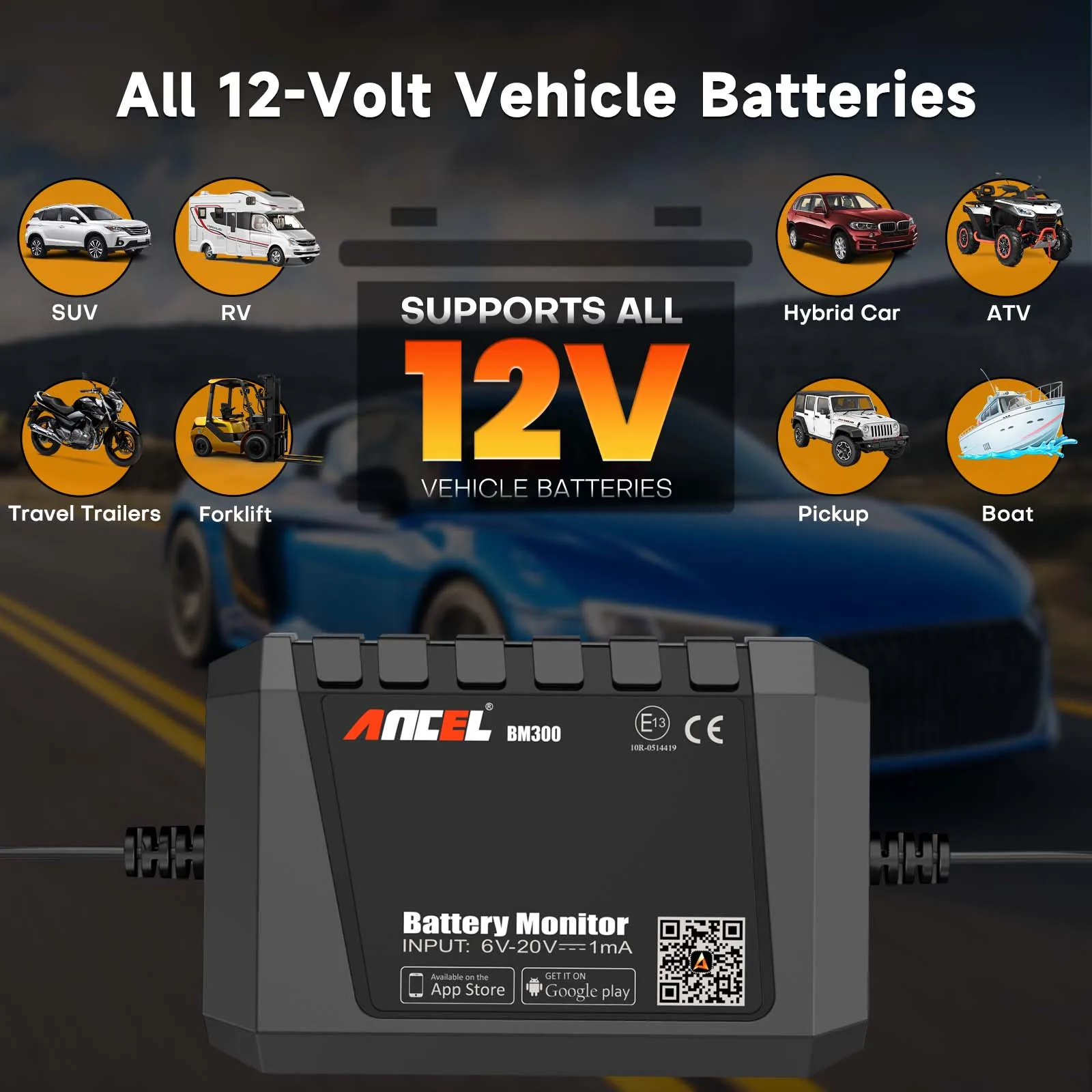 12V Battery Tester Bluetooth Car Electric Circuit Cranking Test ANCEL BM300 for Android ISO Diagnostic Tool Voltage Analyzer ﻿
