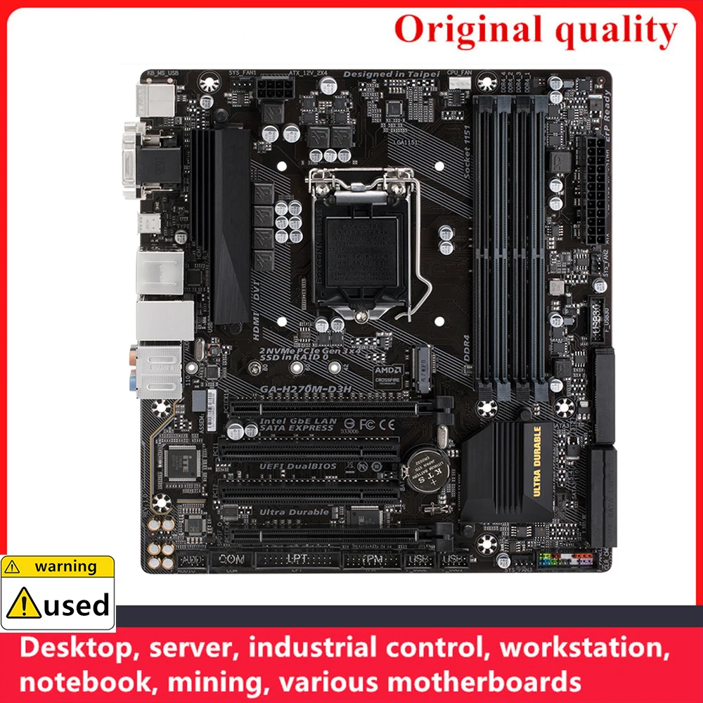 For GA-H270M-D3H H270M-D3H Motherboards LGA 1151 DDR4 64GB For Intel H270 Desktop Mainboard M.2 NVME SATA III USB3.0