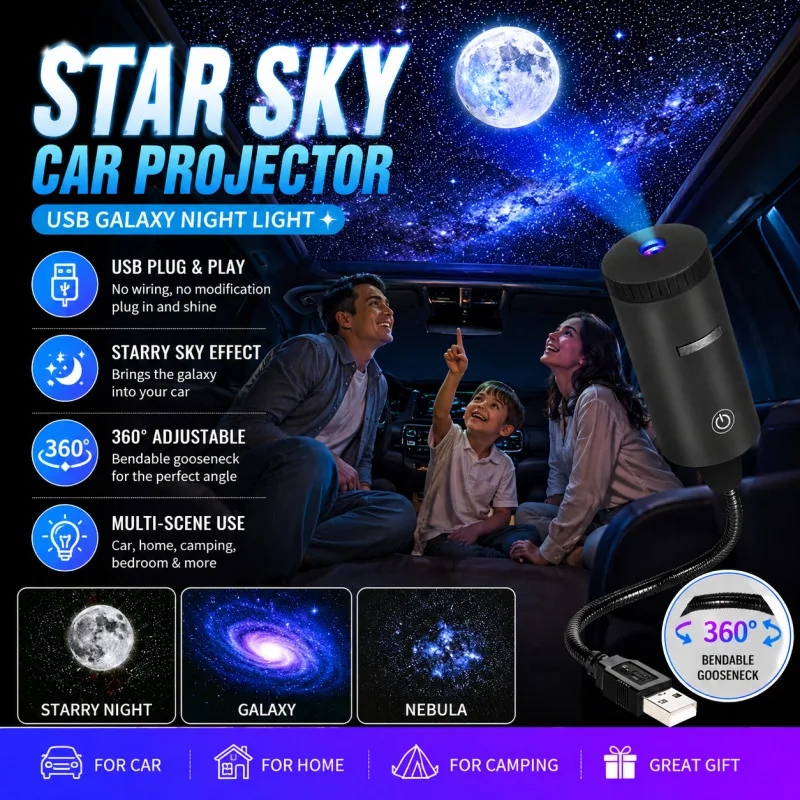 USB Car Projector Light Starry Sky Night Light Romantic LED Starry Sky Light for Car Roof Party Room Ceiling Decor Plug and Play