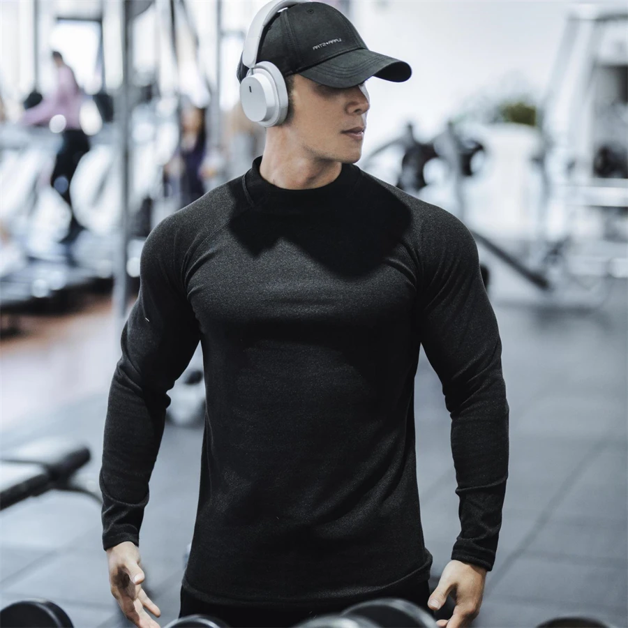 Gym Mens Sport Long Sleeve Compression T-shirt Quick Dry Running Shirt Casual Top Bodybuilding Singlets Male Fitness Sweatshirt