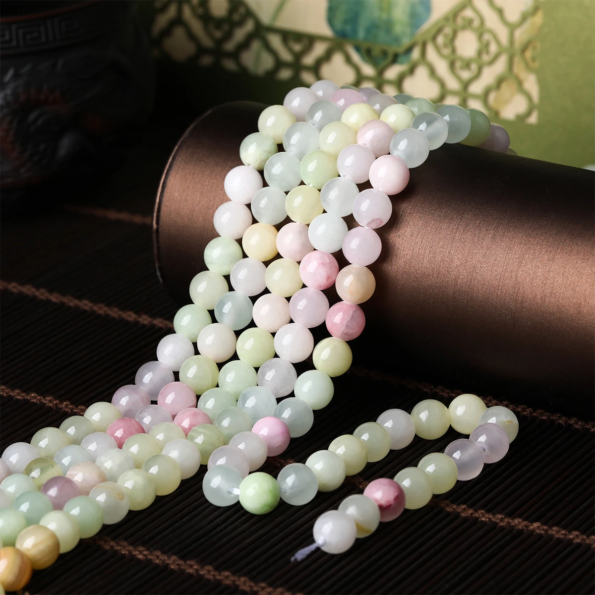 Naturstein Mehrfarbige Afghanische Blumen-Jade-Perlen Runde Lose Edelsteine für Schmuckherstellung DIY-Zubehör Armband-Accessoire 15" – Detail 1