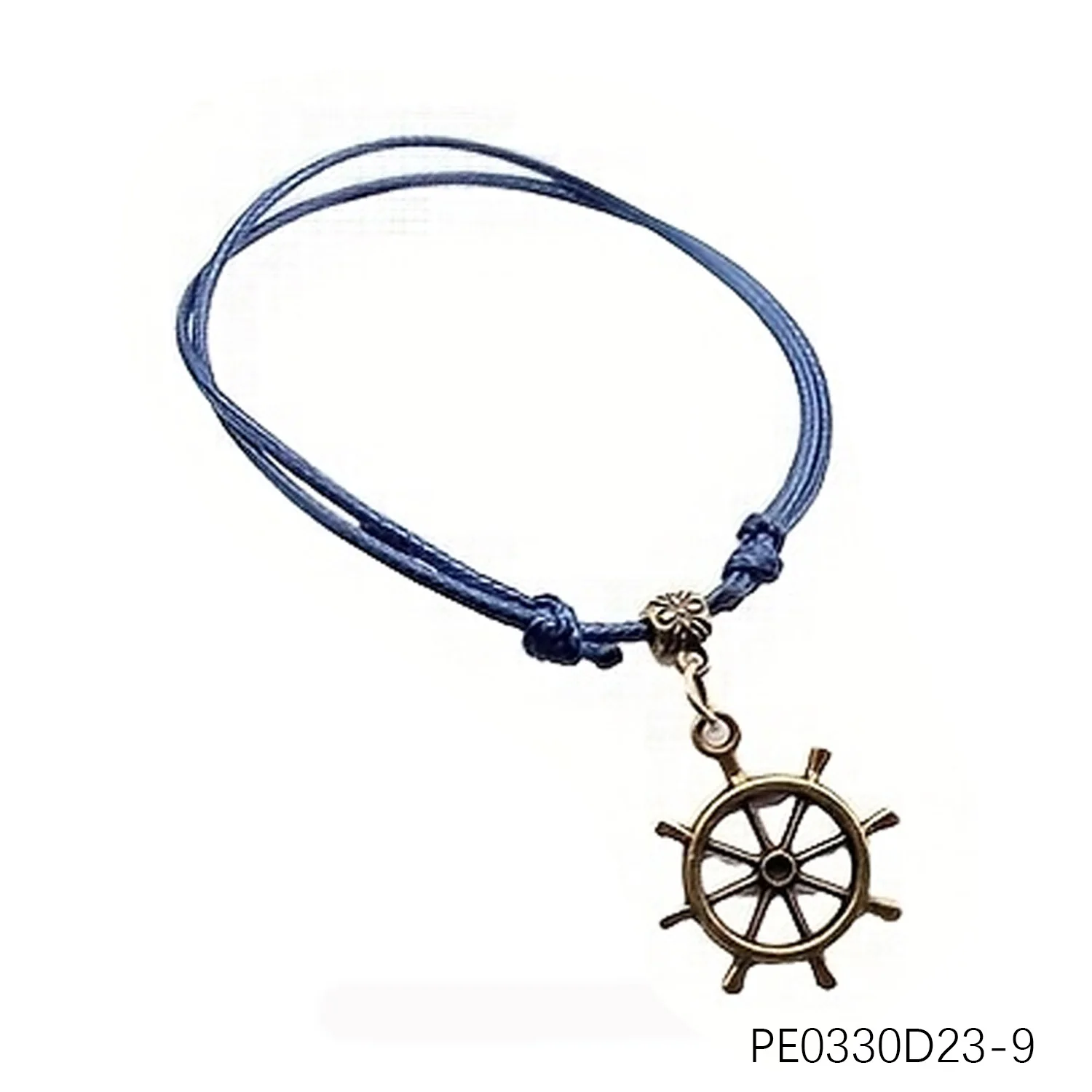 PESENAR Bracciale in cordoncino blu stile nautico con ciondolo a forma di ruota da nave in bronzo per accessori Boho e a tema mare