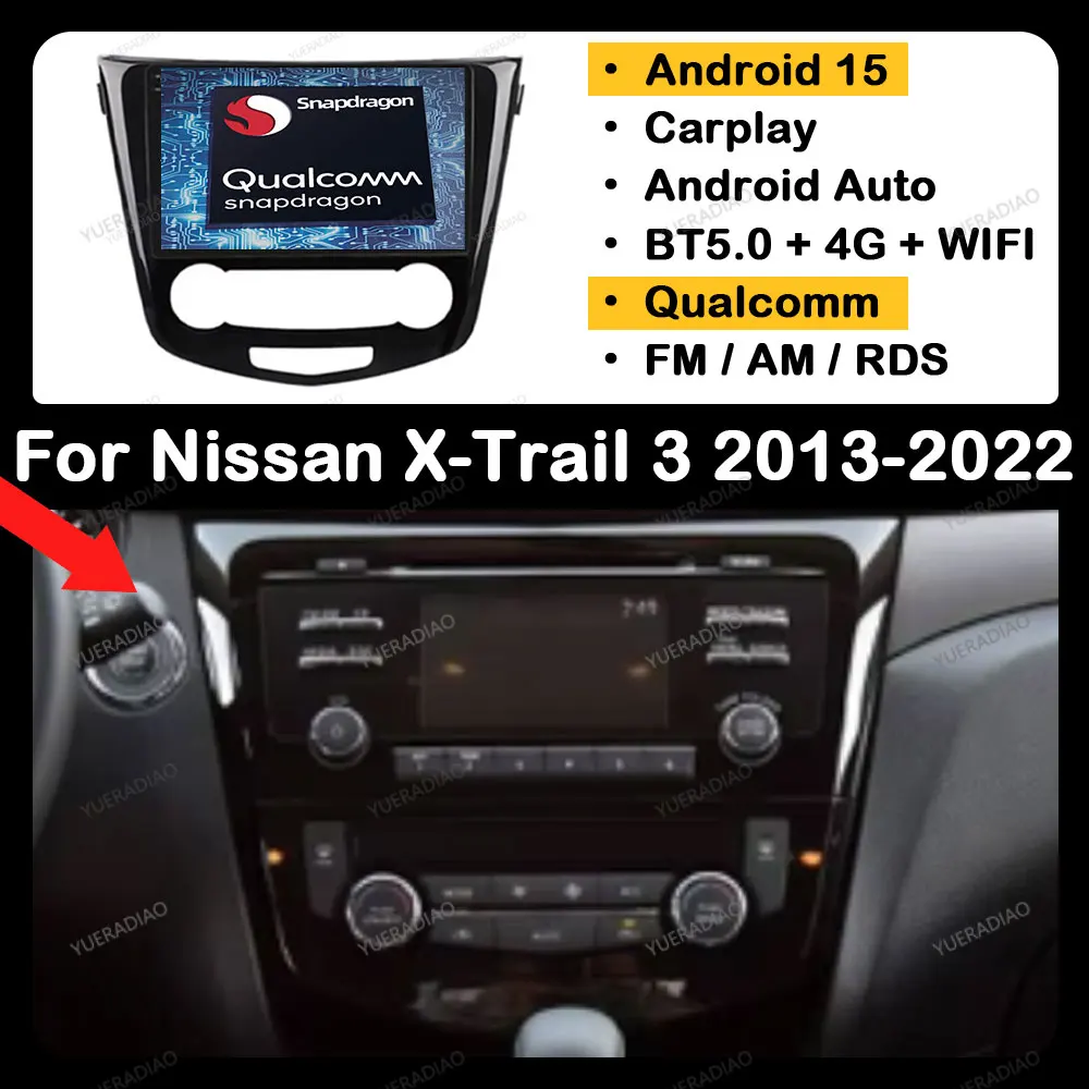 

Автомобильное радио Android 15 для Nissan X-Trail Xtrail X — Trail 3 T32 2013–2022 GPS NAVI Головное устройство 4G LTE 5G WIFI BT QLED Qualcomm