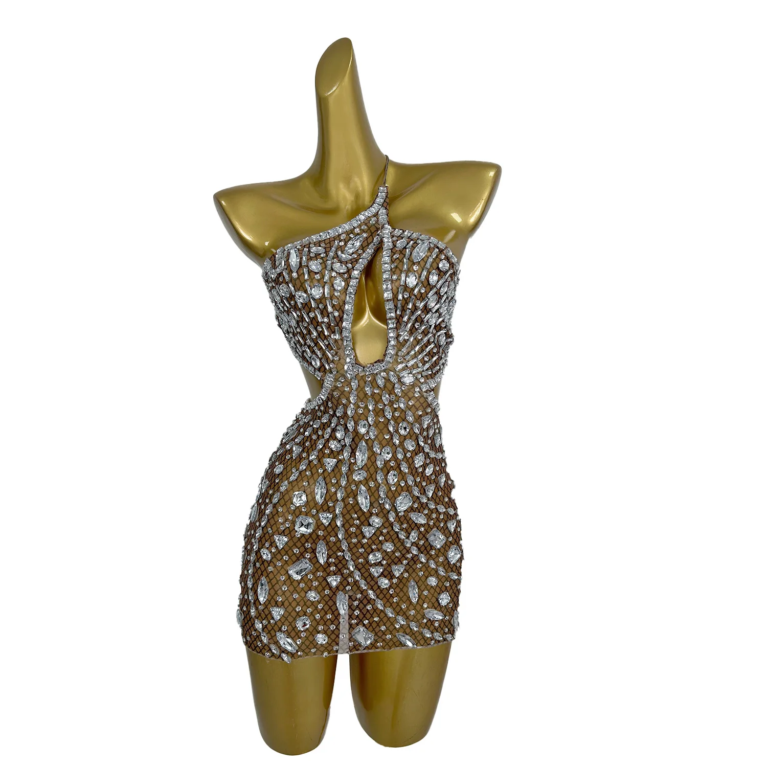 

Hollow out Sexy Birthday Celebrate Party Mini Dress Spring Fling Queen for Women Chic Dress Sparkly Rhinestone Club Show Wear