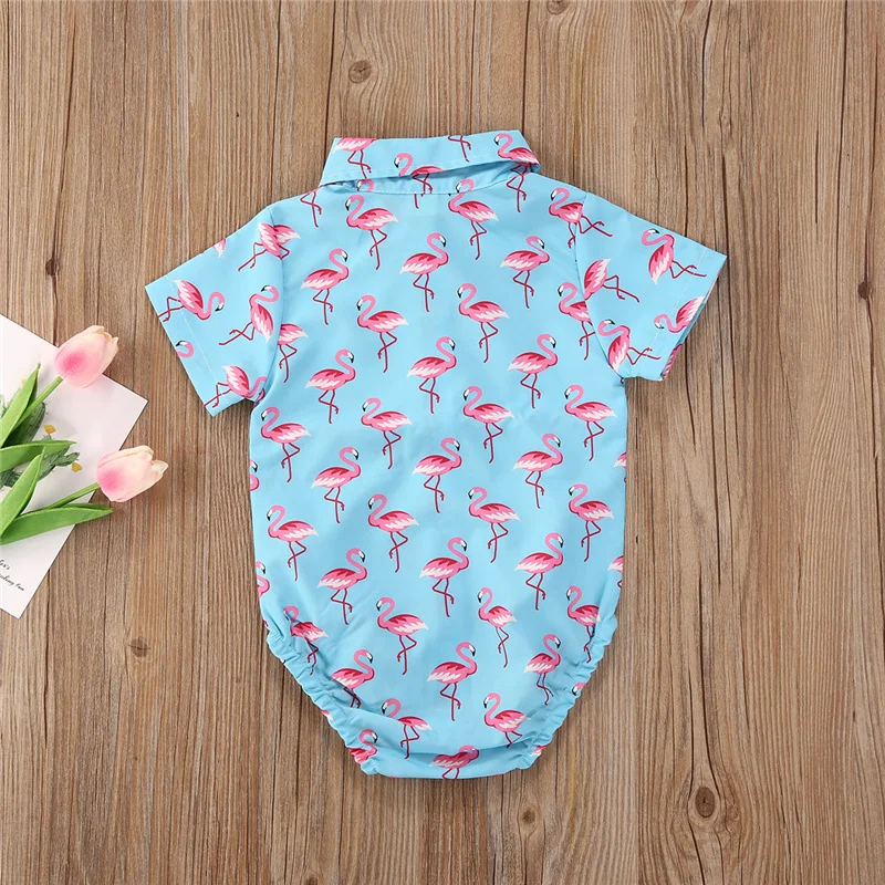 Newborn Baby Boys Jumpsuit, Casual Short Sleeve Cartoon Printed Romper+Solid Color Bow Tie Summer Bodysuit 0-18Months