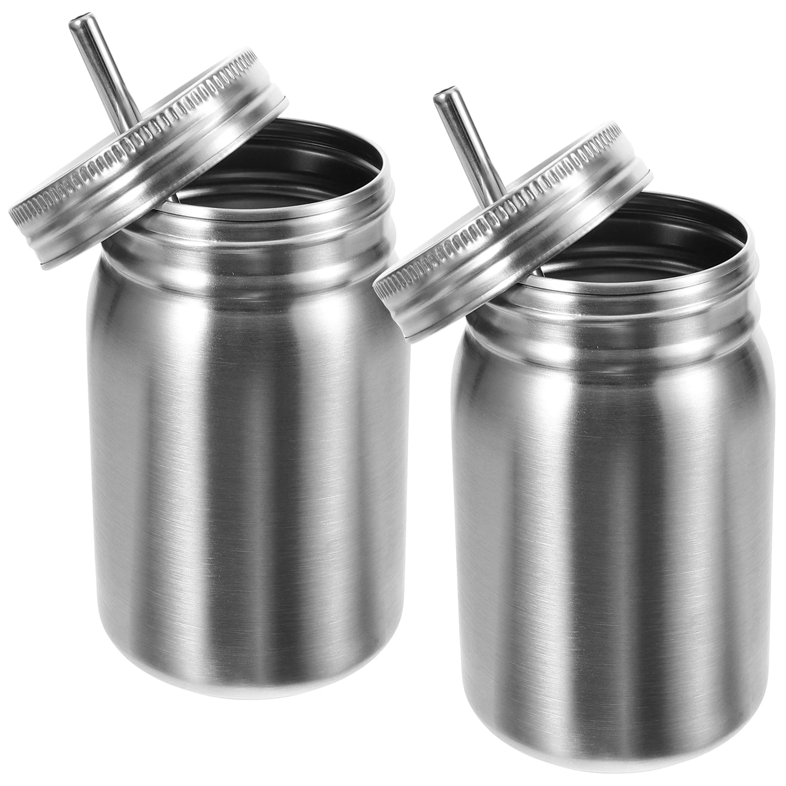 

2 pcs Stainless Steel Mason Jars 700ml Single Layer Cups with Lid Straw Portable Rust Proof Perfect for Home Bars Kitchen Gifts