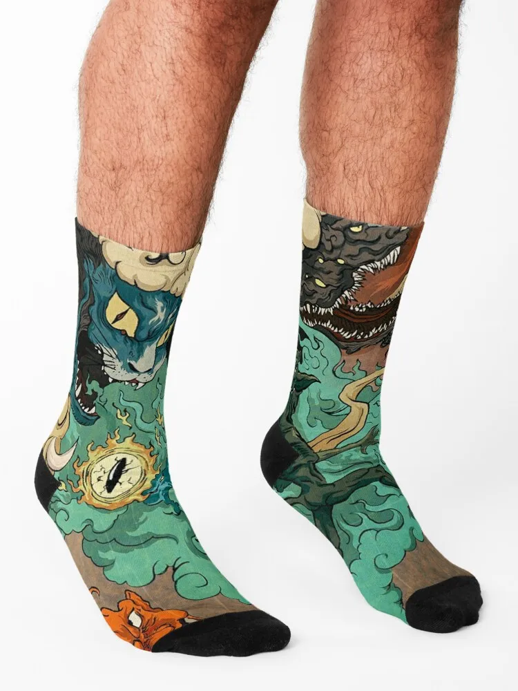 Vintage Japanese Kaiju Socks Running custom Christmas anti-slip Boy Child Socks Women's