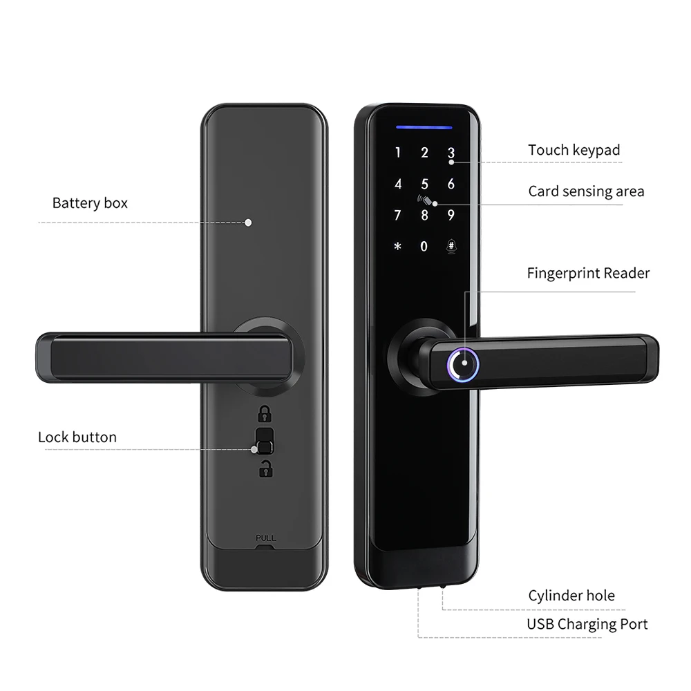 Smart 5-in-1 Keyless Entry Door Lock with Handle For Front Door APP Control