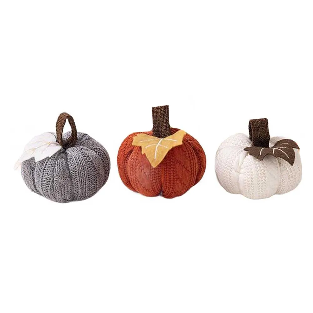 

Set of 3 colorful decorative autumn pumpkins designed for enhancing fall seasonal decor for Halloween and Thanksgiving homes