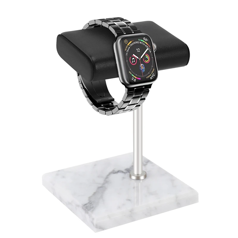 

White Marble Watch Bracelet Display Stand Black PU Leather Jewelry Stand Watch Stand Silver Color Rod Placement Stand