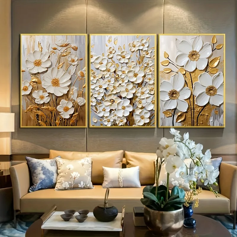 

Abstract Golden And White Flowers Canvas Painting,Poster, Print Wall Art Picture, , Living Room, Cafe, Home Decoration Unframed