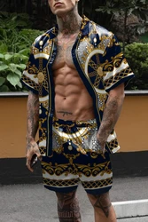 2024 Men's Fashion Set Hawaii Casual Party 3D Printed Shirt+Shorts 2-piece Oversized Beach Shorts Set Streetwear