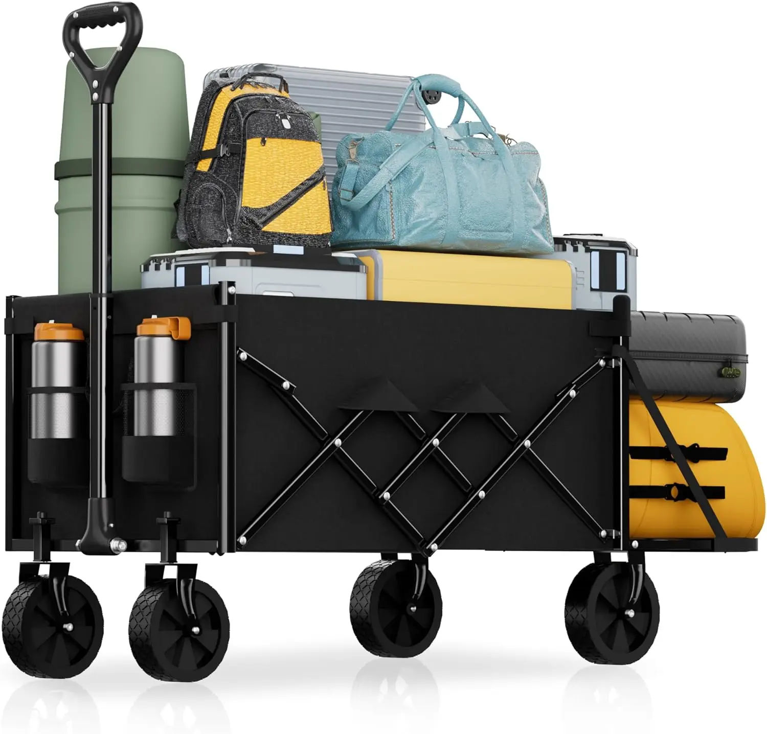 Lightweight Folding Wagon with Extended Tailgate, Large Capacity Collapsible Cart for Outdoor Use