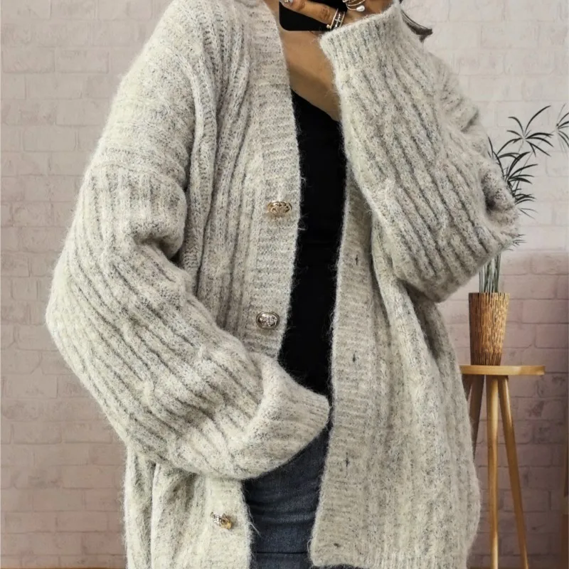 Gebreide luie stijl effen kleur damesjas losse knopen vesten jas winter warm houden trui jas mode casual tops