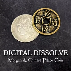 Digital Dissolve (Morgan & Chinese Palace Coin) Magic Tricks Brass Coin Changes to Silver Morgan Dollar Close Up Gimmicks Props