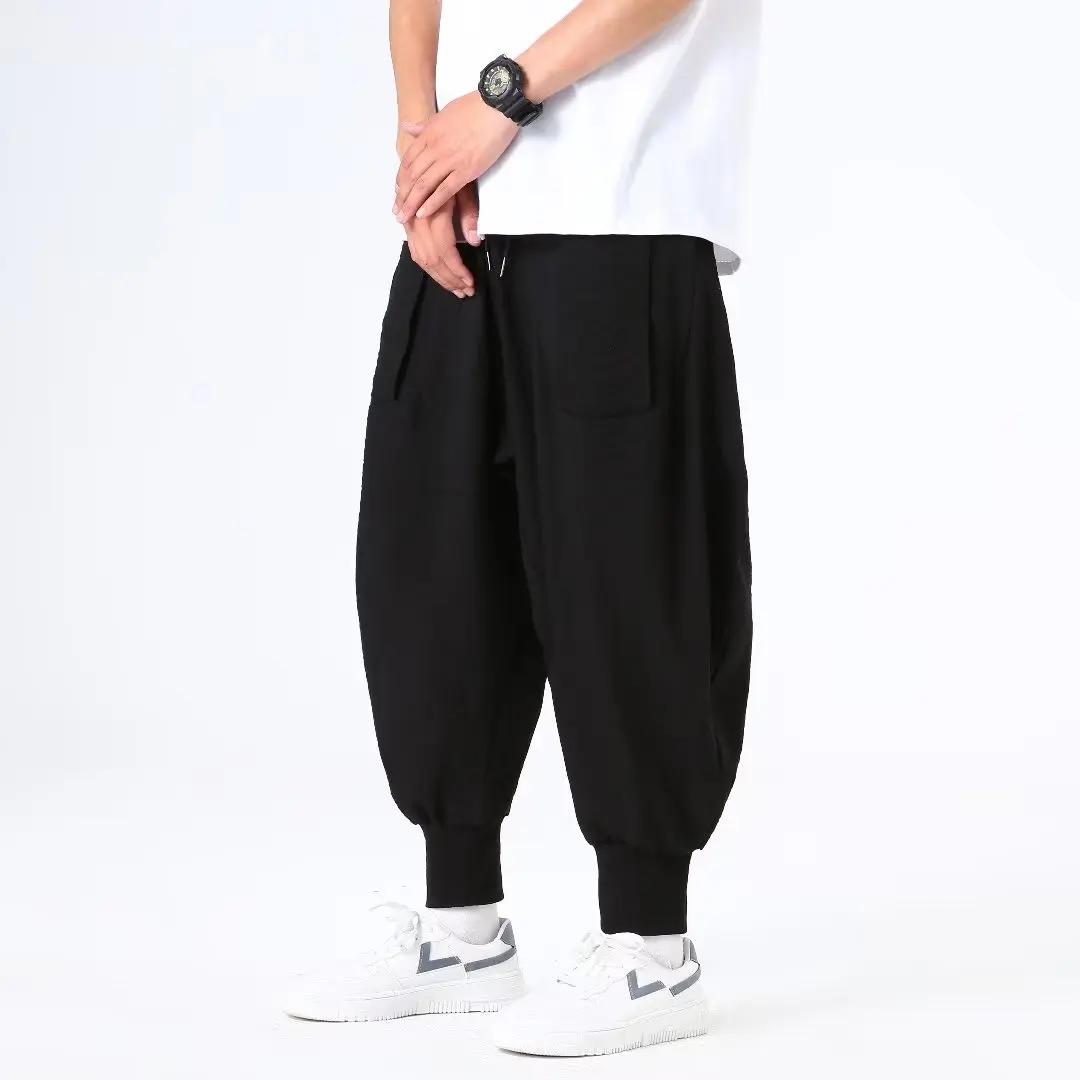 2024 Men Harem Pants Casual Streetwear Sweatshorts Summer Knee Length Trousers