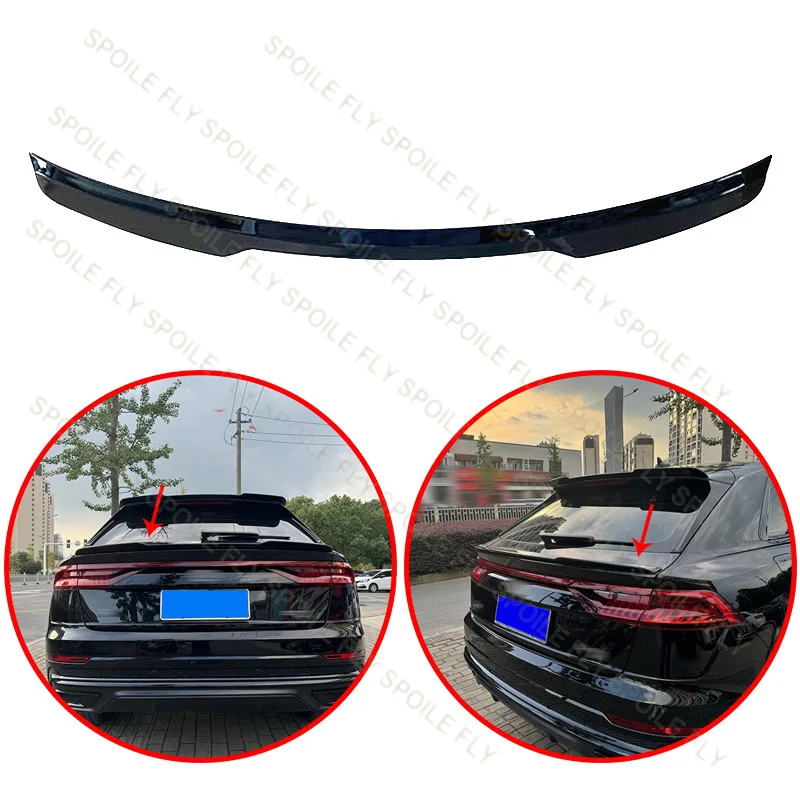 

For Audi Q8 2018 2019 2020 2021 2022 2023 High Quality ABS Car Rear Wing Spoiler Glossy Black Or Carbon Fiber Look Body Kit