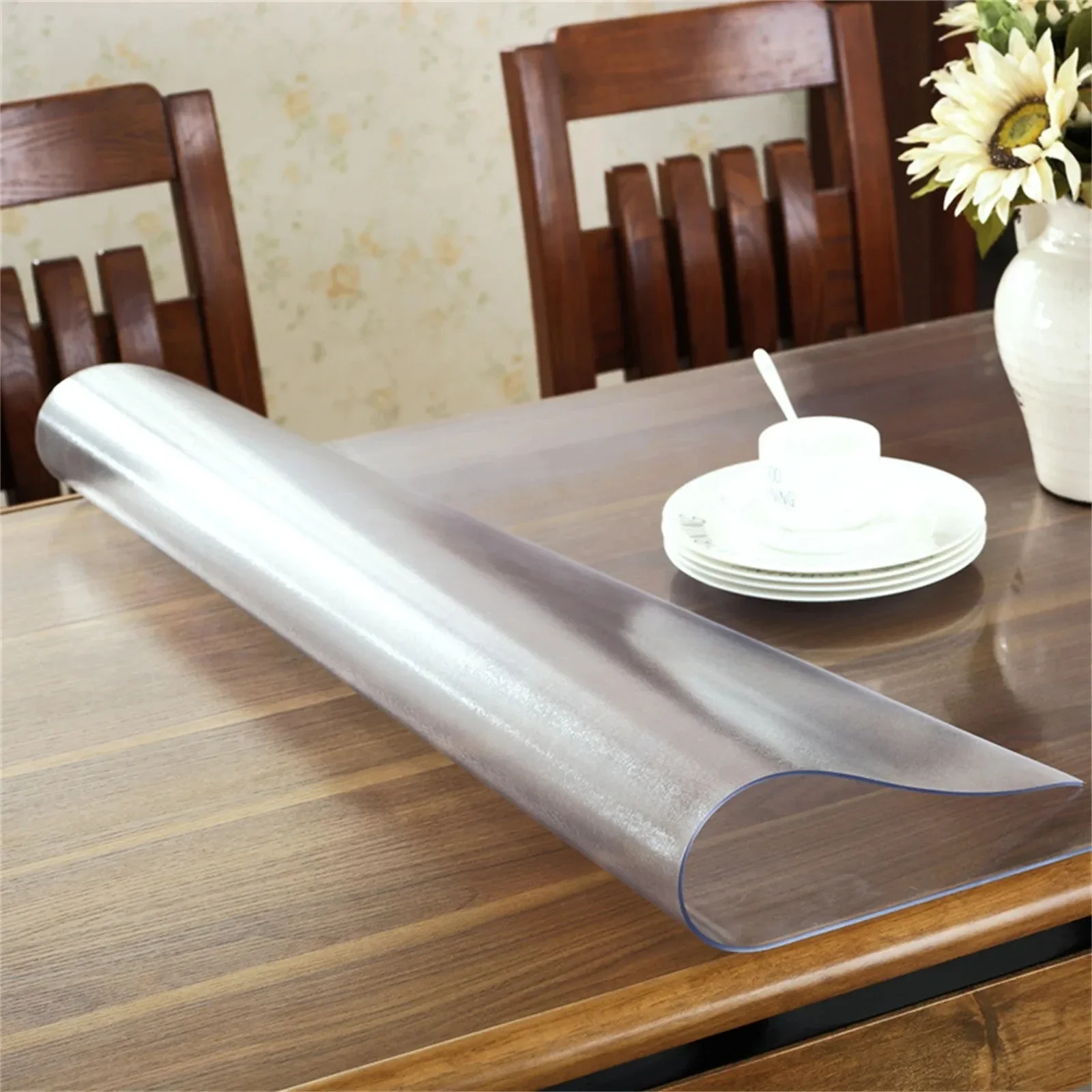 1.0mm Soft Glass Tablecloth Transparency PVC Table Cloth Waterproof Oilproof Kitchen Dining Table Cover for Rectangular Table