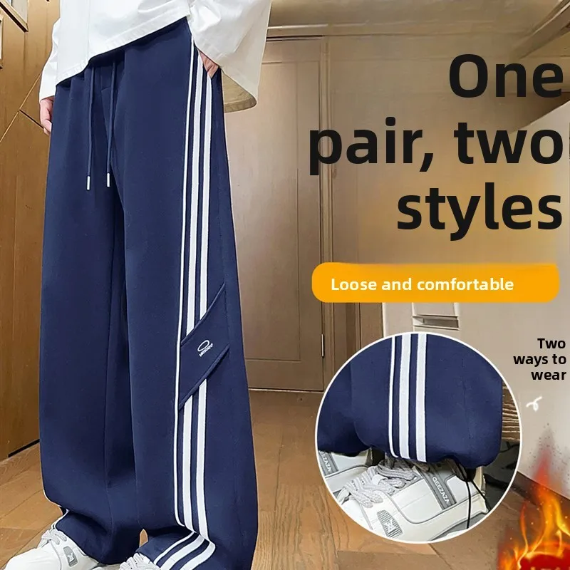 

Thiened Fce повседневные спортивные брюки для мальчиков, прямые брюки на осень-зиму из смеси хлопка и полиэстера с кетами