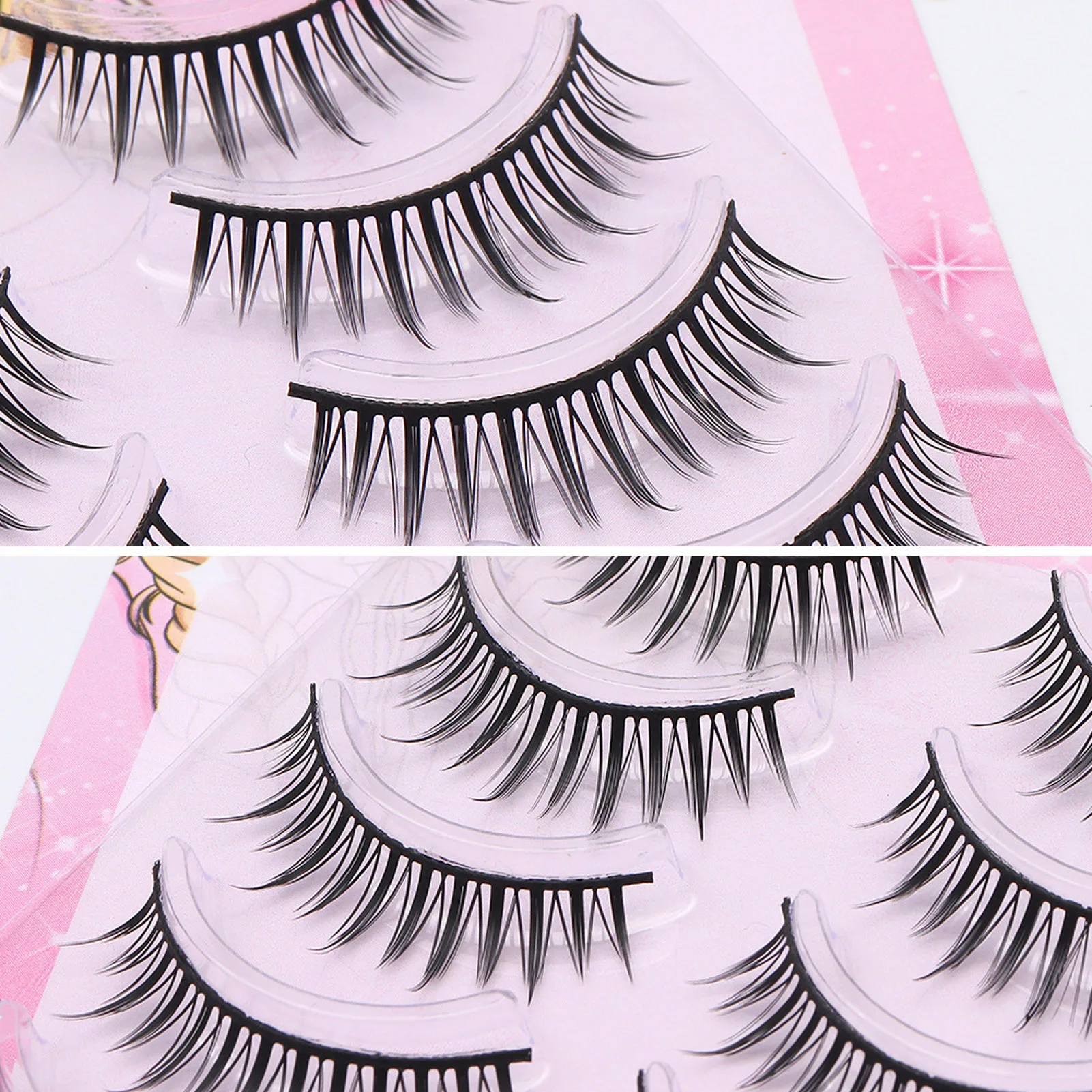 5 Paar einteilige schwarze Manga-Fee falsche Wimpern Anime koreanischen Stil Wimpern natürliche dünne lange Wimpern Frauen Party Make-up-Tool