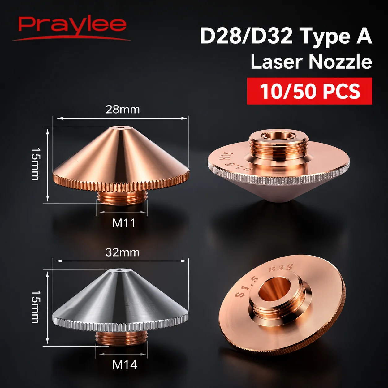 Dysza do maszyny do cięcia laserem światłowodowym typu A H15 M14 pojedyncze podwójne chromowane dysze platerowane kaliber 0,8-6,0 mm głowica laserowa Raytools