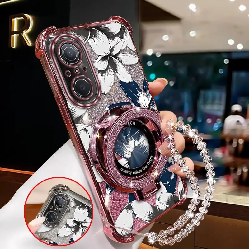

50SE Simple flowers Plating Bracelet Holder Phone Case For Honor X60 50GT 50SE X50i X40 X60i X30i X50 Play 9T X60Pro V40 Cover