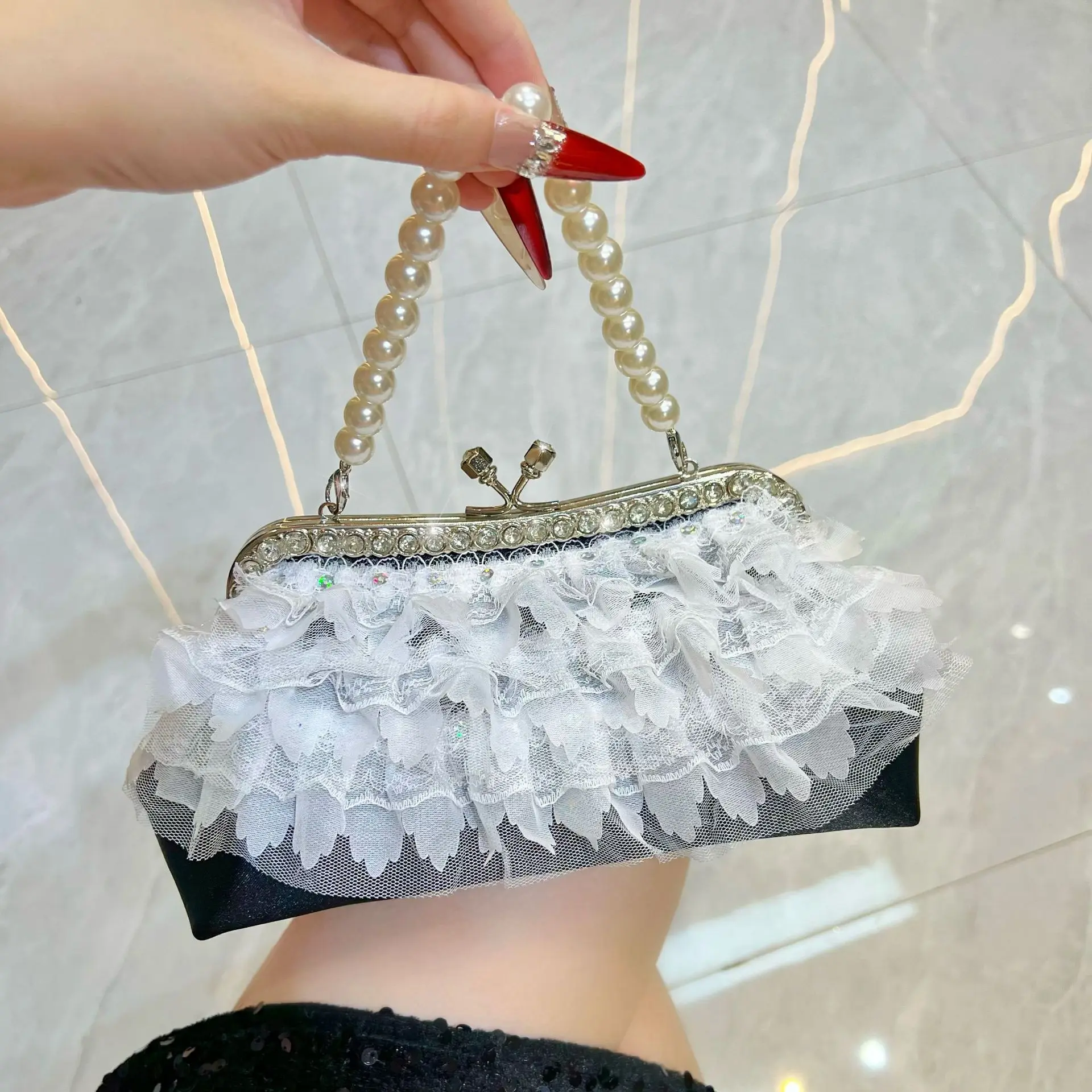 

Evening Bag Women Pearl Chain Handbags Trendy Small Shoulder Bag Cheongsam Bags