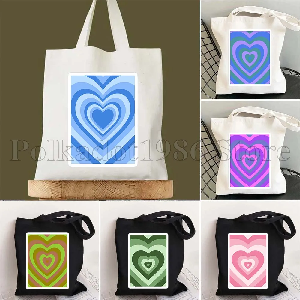 

LATTE Cute Love Heart Aesthetic Pink Blue Green Powerpuff Girls Heart Canvas Shoulder Tote Bag Harajuku Shopper Reusable Handbag