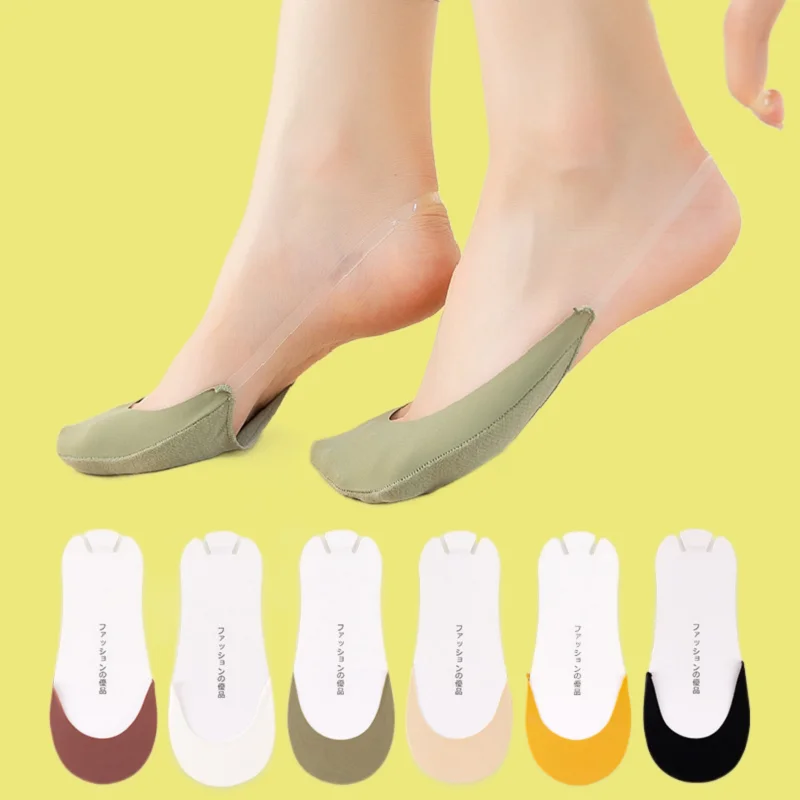 

2/5 Pairs New Half-palm Shallow Mouth Invisible Non-slip Sweat-absorbing No-heel Socks Half-foot Sling Ice Silk Boat Socks