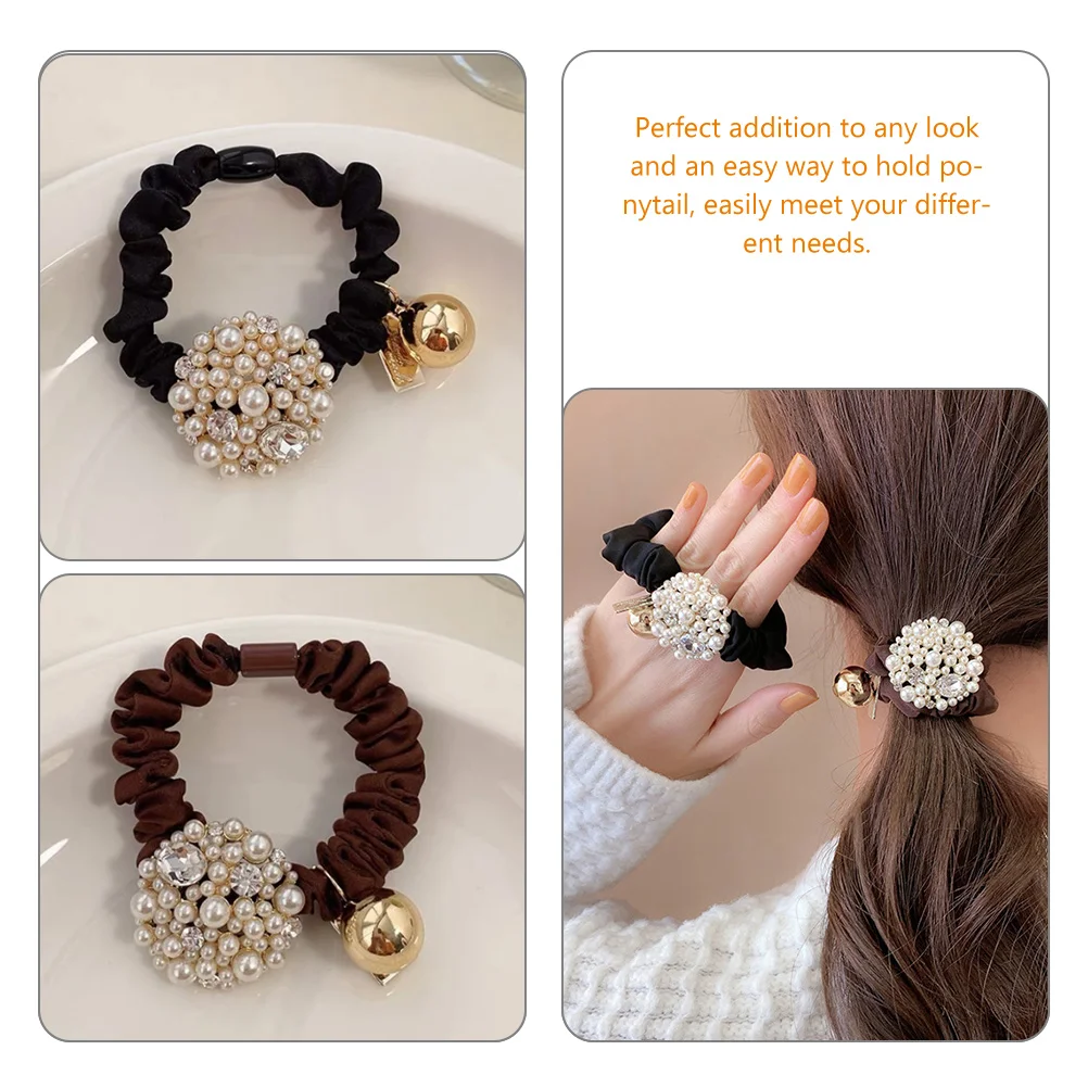 

2pcs Rhinestone Cuffs Glitter Ponytail Holder Elastic Band Stylish Elegant One Size Fits Most All Hair Types Daily Party Use