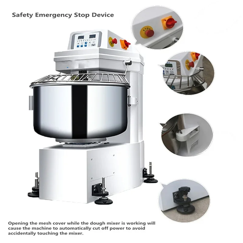 Industrial Commercial Bakery Machine Automatic Stainless Steel Wheat Flour Spiral Dough Mixer