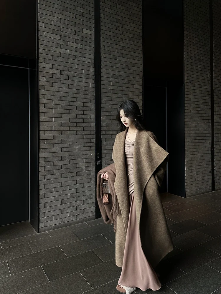 

Двустороннее шерстяное длинное пальто Onion с высоким воротником, женское, осенне-зимнее, новая корейская версия, для повседневной носки, с длинными рукавами