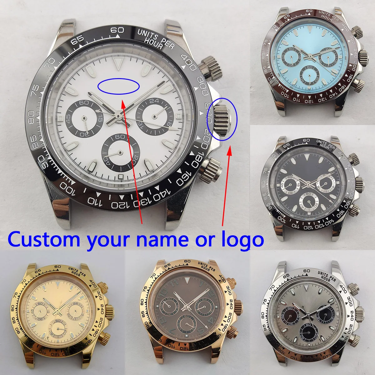 vk63 case panda dial custom logo nh35 watch case japan quartz watch VK63 movement nh36 case chronograph electronic Multifunctio1