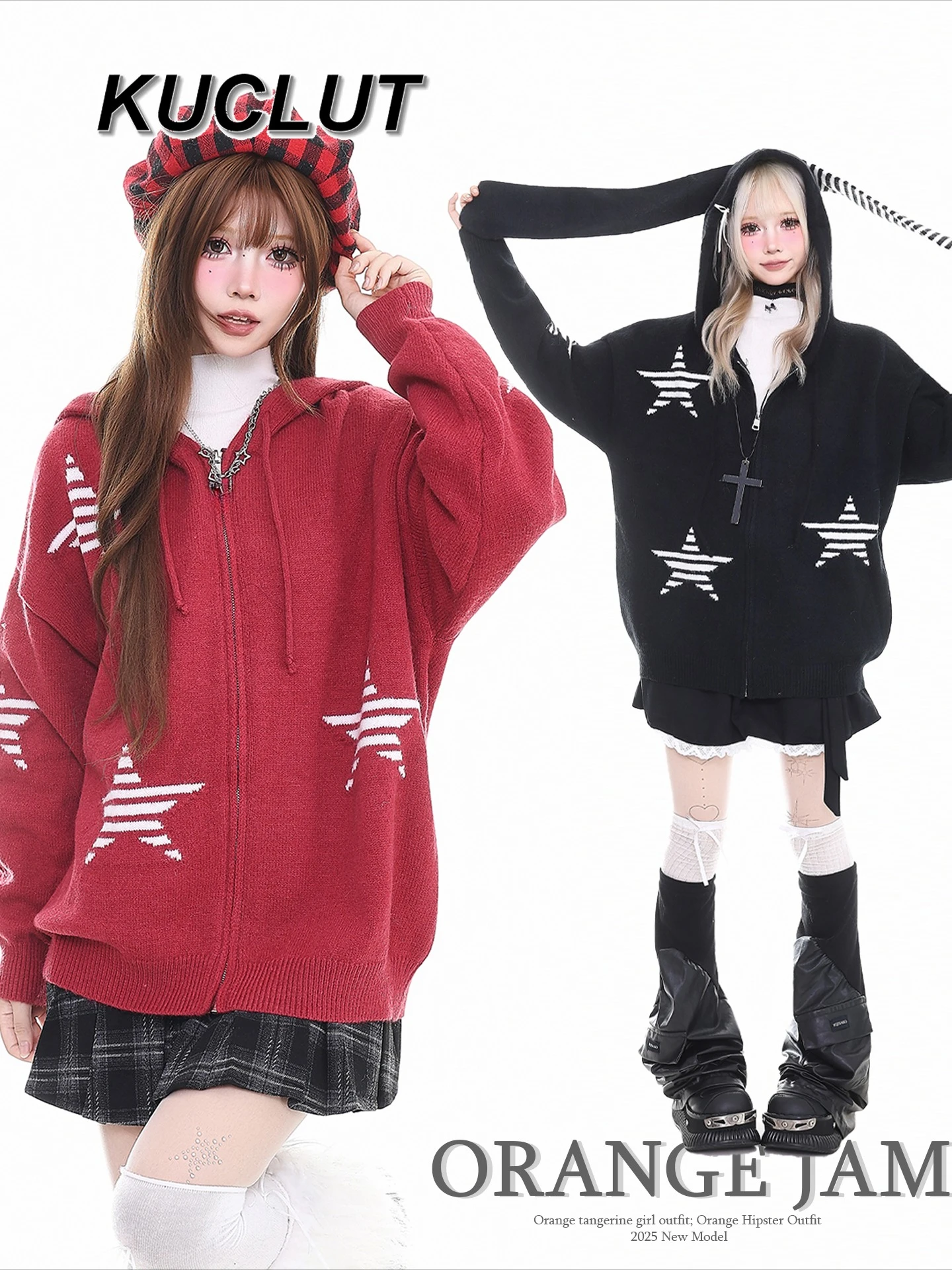 

Y2K Style Hooded Sweater for Women Autumn Winter Loose Cardigan Coat Sweet and Cute New Casual Girls Knitted Sweaters Top