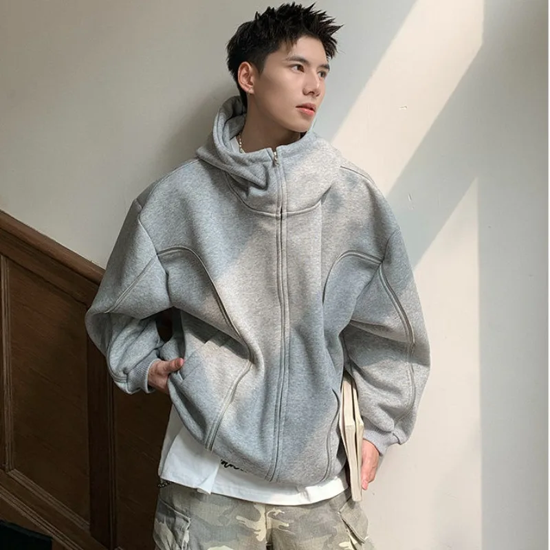 

Juspinice American Cardigan Hooded Sweatshirt Loose Autumn and Winter Thick Deconstruction Design Couple Zipper Jacket