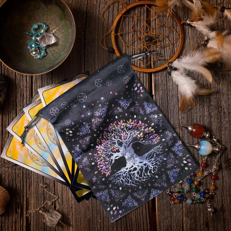 Moon Phase Pattern Tarot Pouch Tarot Card Pouch With Drawstrings Portable Crystal Pouch For Earrings Necklace Oracle Decks Runes